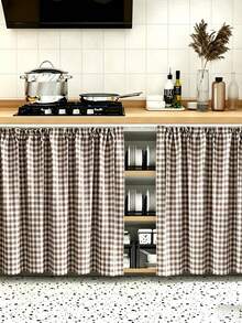 1pc Farmhouse Style Plaid Short Curtain Tablecloth, Reusable Classic Cafe Farmhouse Style Kitchen Half Window Tablecloth, Suitable For Home And Commercial Use, Kitchen And Window Decor, Retro Window Decor Style - Multicolor - View 8