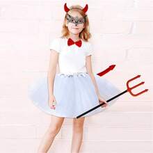 4pcs Jmkcoz Halloween Devil Costume Set, Devil Horn Headband, Red Devil Bowknot, Devil Red Scythe, Devil Cosplay Hair Accessories, Suitable For Carnival Theme Party Props Costume Decoration, Adult Set - Multicolor - View 2