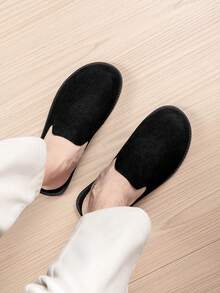 Men's Plus Size Suede Half-Slip-On Slippers, Minimalist Backless Design, Easy On/Off, Soft Upper, Snug Fit - Black - View 6