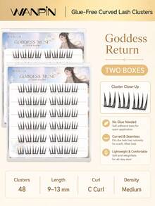 WANPIN WAN PIN Goddess Return 9-13mm C Curl Cluster False Eyelashes, Lightweight Natural Style, 3D Layered Cartoon Eye Makeup Effect, Soft Curved Lash Stem, Comfortable Wear - C - View 11