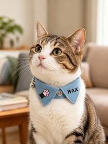 Kalung Kucing Personalisasi dengan Nama & Jejak Kaki Kustom - Cocok untuk Pemakaian Sehari-hari, Properti Foto, Lonceng & Gesper, Dasi Kupu-kupu Ringan dan Nyaman untuk Label, Papan Nama, untuk & Jalan-jalan - MultiWarna - View 1