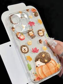 1pc Personalized Cute Autumn Pumpkin Hedgehog Autumn Leaf Aesthetic Pattern Transparent TPU Full Coverage Lens Anti-Fall Anti-Fingerprint Soft Phone Case Compatible With IPhone 16 Pro/16 Plus/15/15 Pro Max/15 Pro/11/12/13/14 Pro Max/11 Pro/11 Pro Max/12 Pro/12 Pro Max/13 Pro/13 Pro Max/14 Pro/14 Pro Max Premium Creative - Multicolor - View 5
