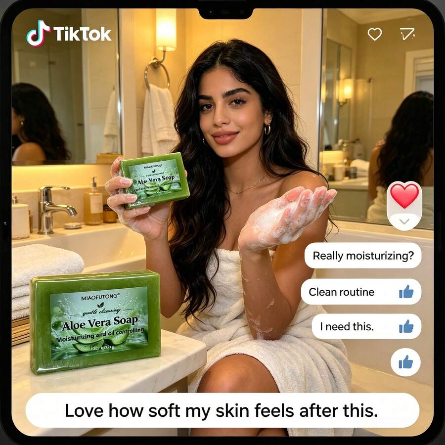 Aloe Vera Gentle Cleansing Soap Bar, Refreshing Oil Regulating Cleanser, Deep Pore Cleaning, Infused With Aloe To Hydrate And Comfort Skin, Ideal For Daily Bath Routine And Post-Sun Skin Care, Suitable For Both Men And Women In All Four Seasons,100g - Aloe - View 1