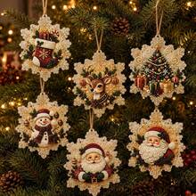 6pcs Christmas Snowflake Diamond Painting Pendant Christmas Tree Decoration, Double-Sided Shiny Christmas Tree, Window Home Decor For Handmade Enthusiasts And Santa Lovers Gift, Mini Irregular Diamond Painting Set, Can Be Directly Hung - A - View 4