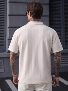 Men's Old Money Style Casual Knitted Polo Shirt - Apricot - View 3