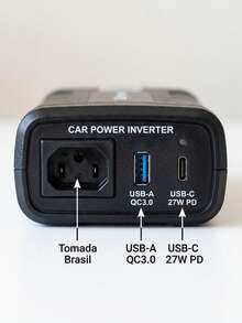 Inversor de Tensão Veicular 600VA, Conversor 12V para 110V com Tomada Padrão Brasileiro, USB QC3.0 e PD Type‑C Carregamento Rápido, Fonte Portátil para Carro, Acampamento, Atividades Externas e Emergências L - A - Visão 3