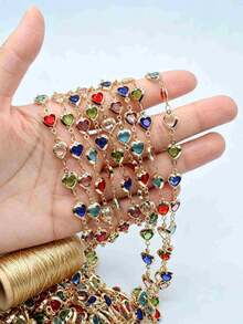 Rantai Tembaga Berwarna-warni Berbentuk Hati Berkilau dengan Batu Permata Kaca Sepanjang 100cm/39,37in, Aksesori Pembuatan Perhiasan DIY, Cocok untuk Pembuatan Kalung, Gelang, Gelang Kaki, Anting-anting, dan Perhiasan Hadiah Buatan Tangan - MultiWarna - View 2