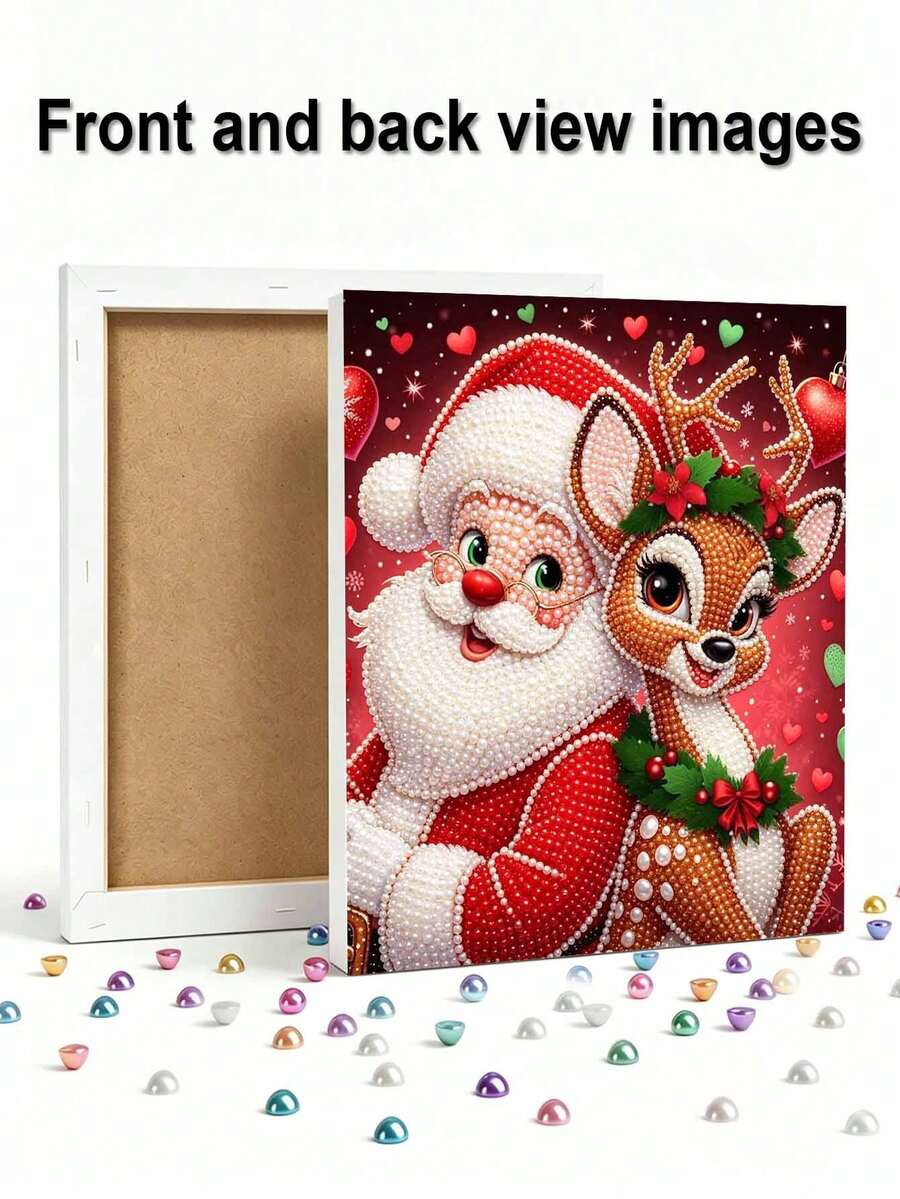 Framed DIY Pearl Painting Set, Handmade Self-Adhesive Pearls, Santa Claus Creative Pattern, Handmade Holiday Gifts, Home Wall Decoration Painting, Pearl Painting With Frame - With Frame - View 1