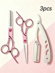 3pcs/Hair Scissors Set, Stainless Steel Hair Cutting Scissors Set, Professional Hair Thinning Scissors, Suitable For Hairdressers And Home Use - Multicolor - View 1