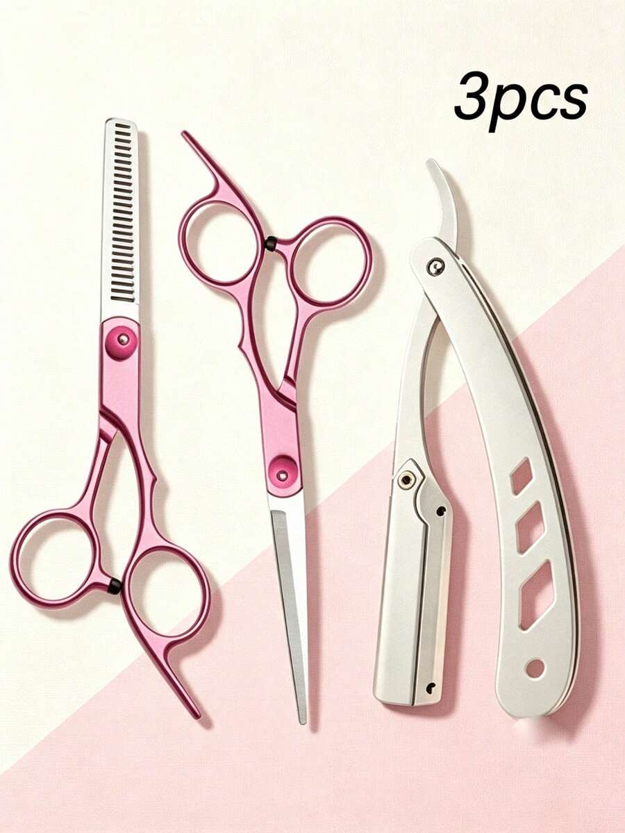 3pcs/Hair Scissors Set, Stainless Steel Hair Cutting Scissors Set, Professional Hair Thinning Scissors, Suitable For Hairdressers And Home Use - Multicolor - View 1