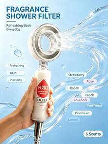 DAILYLAB 1 Set Fragrance High Pressure Shower Head With Filter, Chlorine Removal, Skin Care, Water Pressure Boosting, Includes Fragrance Filter Cartridges: Rose, Jasmine, Strawberry, Peach - Multicolor - View 4