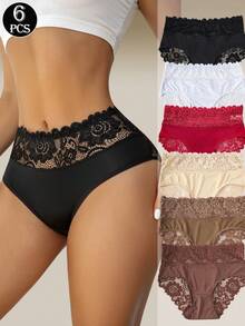 6pcs Women's High Waist Seamless Lace Triangle Panties - Multicolor - View 2