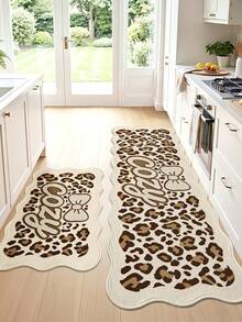 DAJIANG 1pc Leopard Print Bow Oval Long Rug, Suitable For Bathroom, Kitchen, Outdoor, Hallway, Bedroom, Living Room, Machine Washable, Easy To Clean Entryway Mat, Non-Slip Bedroom Decor Rug Accessory - Multicolor - View 7