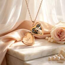 Custom Heart-Shaped Photo Collarbone Necklace, Memorial Jewelry With Photo, Ideal Christmas Gift And Wedding Jewelry, Heart Necklace - Multi-color Heart Photo Necklace - View 2