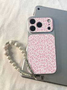1pc Pink & White Leopard Print Anti-Drop Leather Texture Integrated Camera Frame Full Coverage Phone Case, Suitable For 11/12/13/14/15/16/17/18, Sweet & Cool Girl Style Protective Cover - Silver - View 6