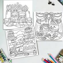Cute Dessert Cartoon Coloring Book, Rich Candy & Baking Scenes, Large Outlines, Easy For Beginners With Zero Experience, Thick Paper No Bleeding, Compact Square Format Space-Saving, Home Leisure, Classroom Teaching Aid, Travel Doodle Sketchbook, Birthday Gift, Back To School Gift - Pink - View 10