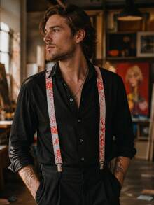 Suspender Elastis Pria yang Dipersonalisasi dengan Klip Kancing Bergaya Vintage untuk Celana Formal - MultiWarna - View 2