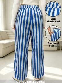 2026 Summer/Autumn Fashion Blue & White Striped Loose Wide Leg Pants - Multicolor - View 7