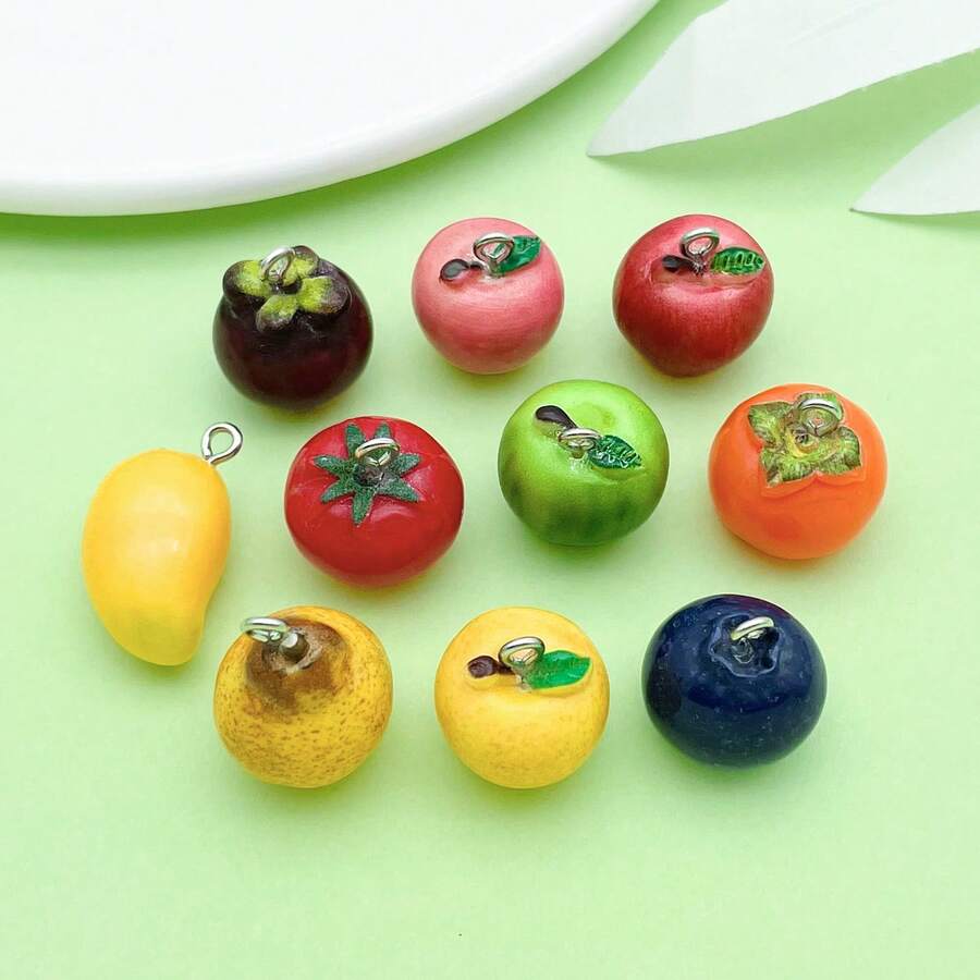 2/10pcs 3D Resin Fruit Charms Simulation Blueberry Apple Pear Mango Tomato Persimmon Pendant For DIY Bracelet Necklace Earring Jewelry Making Findings - Multicolor - View 1
