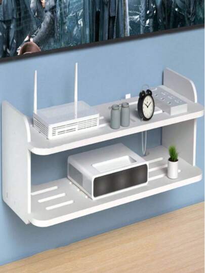 1pc TV Set-Top Box Bracket, Double-Layer Wall-Mounted Storage Rack, No Drilling Required, Suitable For WiFi Router And Daily Essentials, Living Room Floating Organizer Shelf, Multi-Functional Practical Storage Rack, Includes Damage Free Nails (Rack Only)