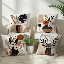 4pcs Abstract Vase & Plant Pattern Throw Pillow Covers, Single-Sided Printed Zipper Closure Cushion Covers, 45*45CM Pillow Covers Suitable For Home Bedroom Living Room Sofa Decoration, Decorative Cushion Covers Holiday Gift, Pillow Insert Not Included - Multicolor - View 4