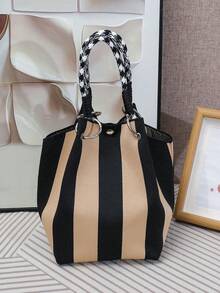 Classic Colorblock Polka Dot Casual Versatile Artistic Bucket Bag, Multi-Functional Daily Commute Handbag, Suitable For Niche Shopping And Dating - Black - View 2