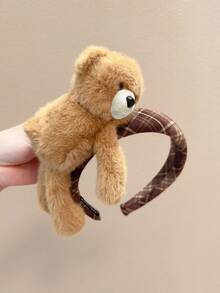 1pc Cartoon Checkered Plush T Bear Hairband, Versatile For All Occasions, Hair Tie To Hold Back Messy Hair, Wide-Edge Headband, Hair Accessory. - Multicolor - View 11