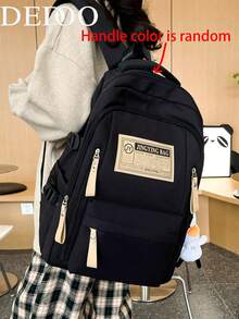 Dedoo Random Letter Print Large Capacity Vintage College Style Student Campus Daily Backpack, University Campus Backpack - Black - View 7