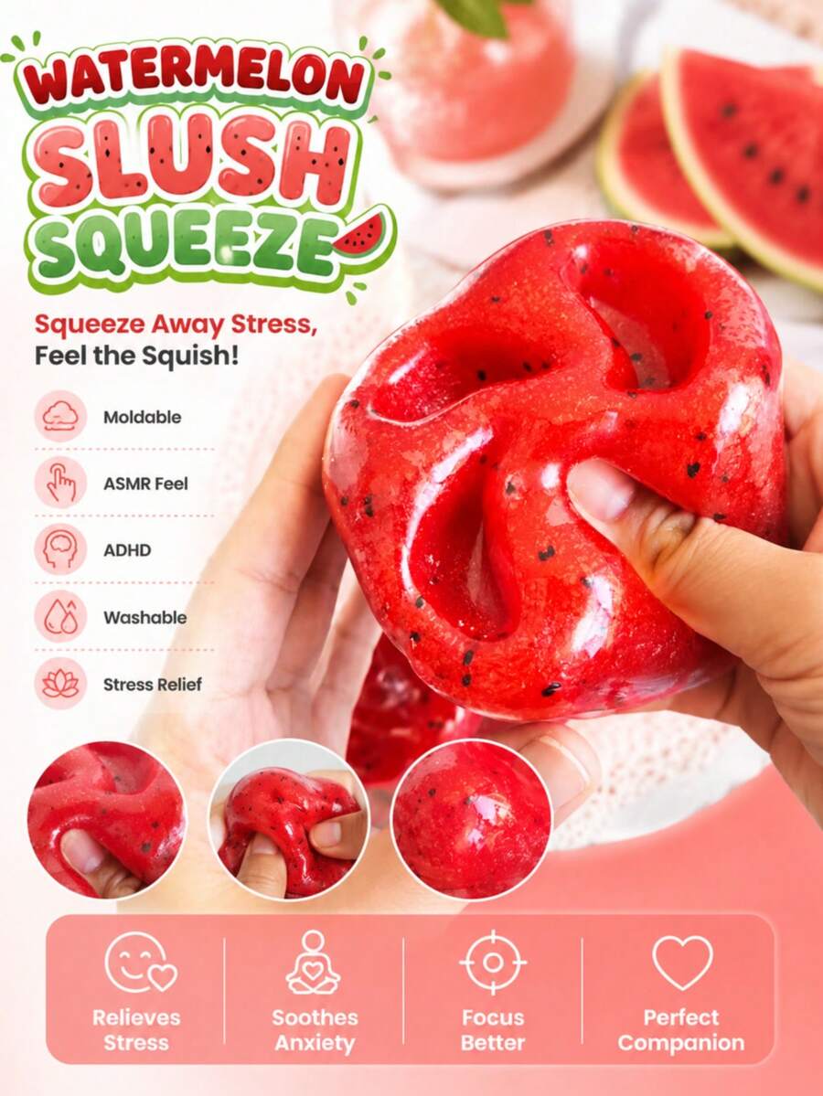 Watermelon Squeeze Toy, Crunchy Stress Relief Fidget Toy, ASMR & ADHD Sensory Toy, Suitable For Children, Teens And Adult Women, Party Gift, Christmas Gift, Halloween Gift, Office Decor & Accessory