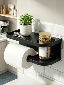 No-Drill Wall-Mounted Paper Towel Holder With Storage Shelf, Multi-Roll Paper Towel Dispenser, Space-Saving For Kitchen Countertop, Cabinet, Office, Bathroom Accessory, Halloween Home Bathroom Decor - Multicolor - View 4