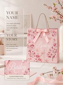 1pc Personalized Gift Bag With Ribbon, Customized Name Bridesmaid Gift Bag, Foldable Lightweight Tote Bag, Suitable For Bridal Shower And Party Favors - Multicolor - View 3