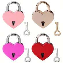 1Pc/2/3/4Pcs Mini Heart-Shaped Lock With Key, Diary Lock, Jewelry Box Lock, Privacy Lock, Suitable For Luggage, Keepsake Box, Random Color - Multicolor - View 9