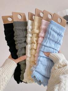 1/3/6 Pairs Women's Multi-Color Leg Warmers, Slimming Leg Warmers, Ribbed Knit Heart Pattern Crew Leg Warmers, Versatile For Daily Wear, Suitable For Spring/Summer, Valentine's Day - Multicolor - View 5