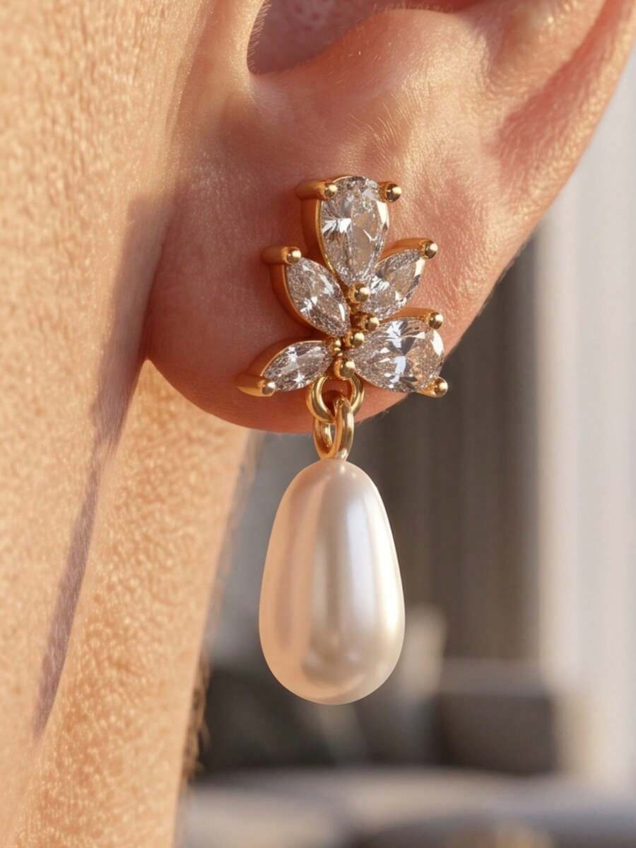 Light‑Luxury Elegant Rose‑Gold‑Tone Earrings For Women Inlaid With Cubic Zirconia Suitable For Daily And Wedding Wear Gift For Friends. - Rose Gold - View 1