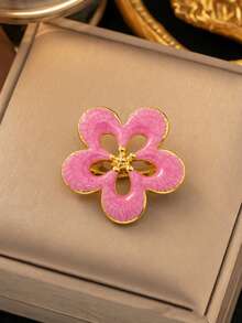 VceTd1PCS Fashionable Vacation Style Stainless Steel Brooch With Hollow Flower Decoration, Suitable For Women To Wear On Vacation Or At Parties - Golden - View 7