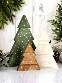 Christmas Decoration Wooden Christmas Tree Tabletop Ornament Suitable For Fireplace, Mantel, Bookshelf, Home, Office, Farmhouse Style, Windowsill - Multicolor - View 3
