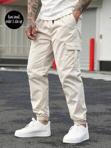 Spring/Autumn New Men's Workwear Cargo Pants, Multi-Pocket Loose Casual Minimalist Versatile Japanese Style Jogger Pants, Runs Small, Recommend Ordering One Size Up - Khaki - View 2