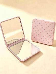 New Polka Dot Print Portable Square Makeup Mirror, Double-Sided Square Makeup Mirror, Women's Foldable Makeup Mirror, Compact Minimalist Makeup Mirror, Mini Makeup Mirror Suitable For Wallet And Travel - Multicolor - View 7