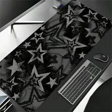 1pc INS Style Black And Gray Stars Art Mouse Pad, Cool Desktop Decor Mat, Thick Non-Slip Office & Gaming Keyboard Pad - View 1