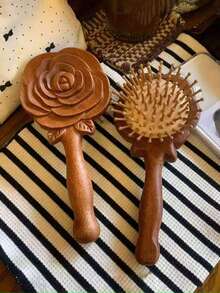 1pc Vintage Air Cushion Comb, Sandalwood Material, Handheld Makeup Cushion Design, Comfortable Scalp Massage, Home & Travel Use, Hair Styling Comb, Suitable For Home Use, Gift For Friends And Family - Brown - View 6