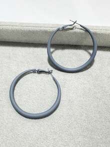 1pair European And American Fashionable Simple Style Round Geometric Open Paint Earrings For Women, Gift For Festivals And Daily Wear - Grey - View 2