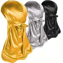 ZTZI 3Pcs Satin Durag, Black White Silk Wave Cap With Long Tail For Braids Dreadlocks 360 Waves Solid Color Polyester (Polyester) Durag All Season - S3pcs4801 - View 19