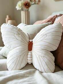 1pc White Butterfly Decorative Throw Pillow, Romantic Atmosphere Cushion, Girly Dorm Bedding, Suitable For Dorm, Living Room Sofa, Bedroom - White - View 1