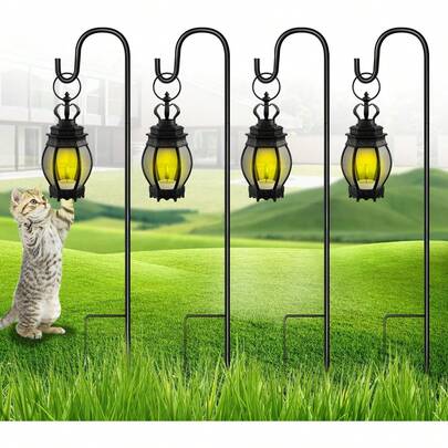 Schäferhaken Garten Metall Halterung | Stabilität Hofdekoration Laternenstab für Hängende Solarleuchten Laternen & Pflanzenkörbe - 4 Stück 100cm für Gartenweg