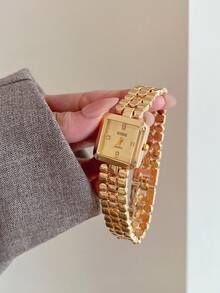LIANDU 1 Women's Quartz Watch With Square Dial And Rhinestone Scale, Fashionable And Elegant For Daily Wear, Business Luxury Style, Perfect For Holiday Gifts - Gold - View 5