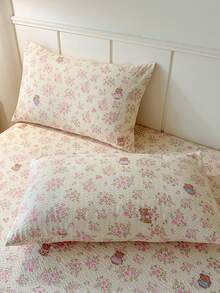 Set Sprei 3 Potong Motif Beruang Bunga Merah Muda, Sprei Ringan, Lembut, dan Nyaman Termasuk 1 Sprei Fitted dan 2 Sarung Bantal, Tanpa Isian, Cocok untuk Asrama, Kamar Tidur, Penggunaan di Rumah, Tersedia Berbagai Ukuran - Berwarna merah muda - View 12
