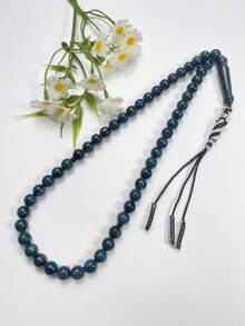 1pc 51-Bead Muslim Prayer Beads, Dark Green Patterned Round Beads Tasbih, Handmade Woven Hanging Rope With Tassel, Handheld Prayer Beads - Multicolor - View 3