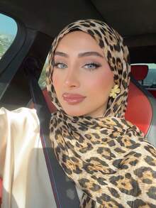 1pc Women's Bohemian Style Fashion Leopard Print Headscarf, Street Versatile Soft Breathable Scarf Windproof Shawl, Suitable For Daily Wear - Khaki - View 4