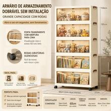 Armário Organizador Dobrável de Plástico 5 Camadas Largura 60.5cm com Rodízios Giratórios 360°, Gabinete Multiuso com Portas Duplas Transparentes de 4 Divisões, Armazenamento para Roupas, Brinquedos, Mantimentos  C - Visão 2