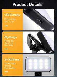 Multifunctional DUONENG Portable Clip-On LED Fill Light, Suitable For Action Photography, Compact Design, 3 Lighting Modes, Adjustable Brightness And Angle, USB Interface, Suitable For Laptop/Phone/Tablet/Zoom Meeting/Makeup, Suitable For Selfie And Live Streaming, Portable Light - one-size - View 6